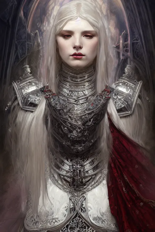 Prompt: beautiful luxury and elite and victorian and holy medieval female red and white silver mirror color armor knight portrait+smoky eyes+light flowing hair, in ruin gothic cathedral, ultradetail face, art and illustration by tian zi and craig mullins and WLOP and alphonse mucha, fantasy, intricate complexity, human structure, fantasy world concept, watermark, blurry, hyperrealism 8k