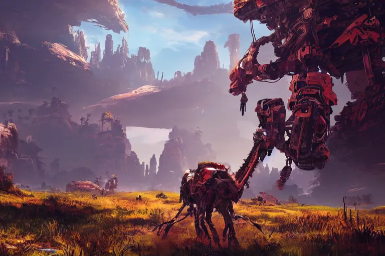 Image similar to scrapper machine mecanical creature robot of horizon forbidden west horizon zero dawn bioluminiscence global illumination ray tracing hdr fanart arstation by ian pesty and alena aenami artworks in 4 k