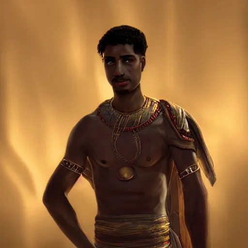 Image similar to portrait, 26 year old male in ancient Canaanite clothing meeting 18 year old female in ancient Canaanite clothing, dramatic lighting, cinematic, establishing shot, high detail, photo realistic, cinematic lighting, post processed, concept art, artstation, matte painting