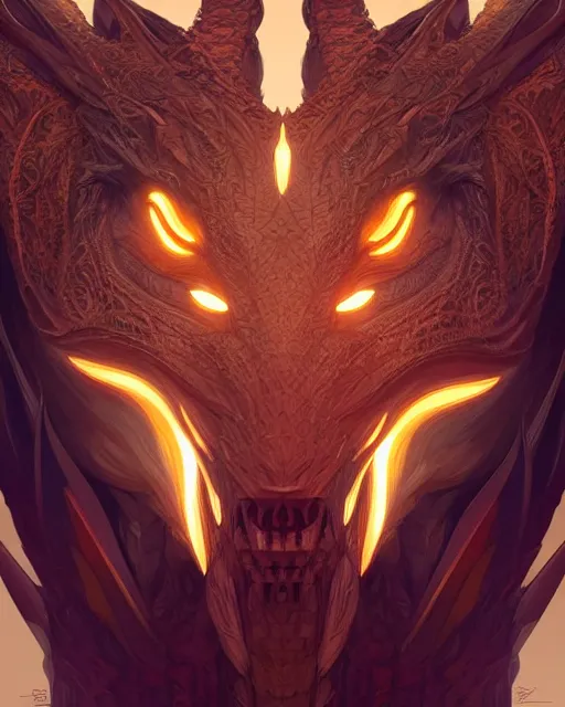 Image similar to symmetry!! portrait of a dragon in the style of horizon zero dawn, machine face, intricate, elegant, highly detailed, digital painting, artstation, concept art, smooth, sharp focus, illustration, art by artgerm and greg rutkowski and alphonse mucha, 8 k