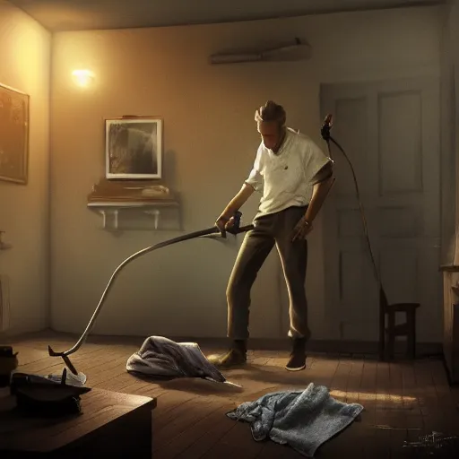 Prompt: jordan peterson cleaning his room, very detailed, artstation, cgsociety, f /1.3