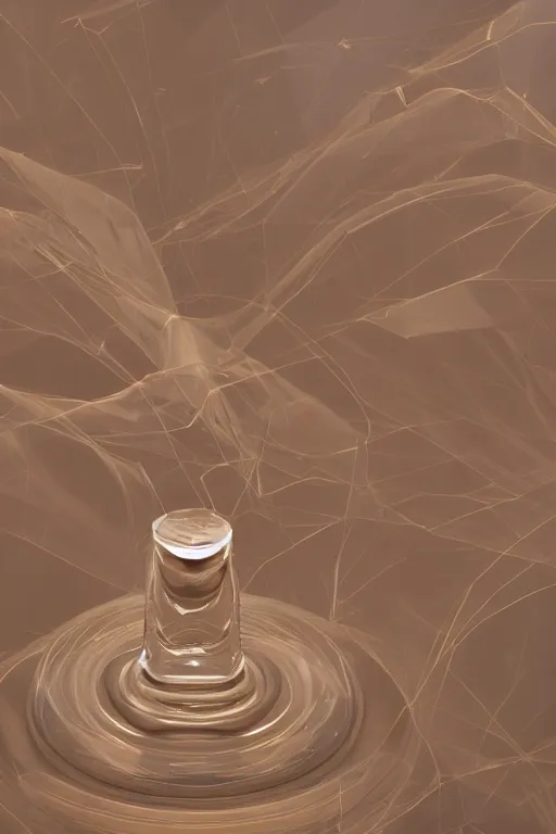 Prompt: perfume bottle emerging from full height flat ios 1 5 perfect abstract modern art, canyon topography, plastic paint in oil, cinematic architectural scale, dramatic, volumetric, concept art, particle simulation in houdini by james jean and bridget riley and apple, beige cream natural muted tones, trending on artstation, rendered in octane
