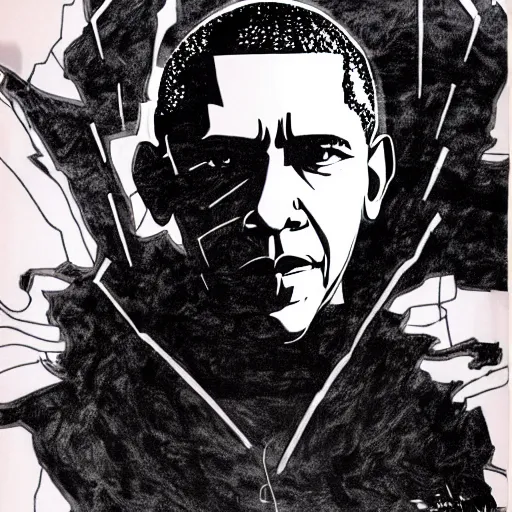 Image similar to Barack Obama looking sinister, by Tsutomu Nihei, highly detailed