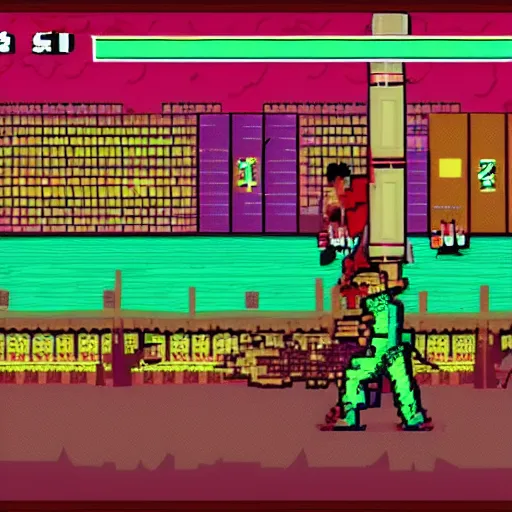 Prompt: “screenshot of a 90’s beat ‘em up arcade game”