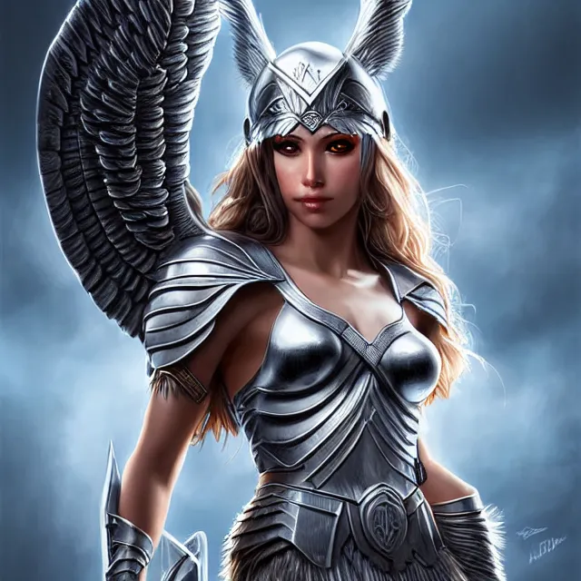 Image similar to beautiful valkyrie warrior with light powers, highly detailed, 4 k, hdr, smooth, sharp focus, high resolution, award - winning photo, artgerm, photorealistic