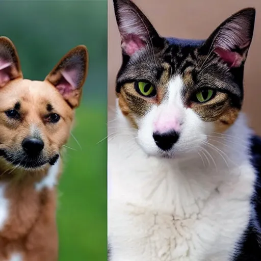 Image similar to photo of a cross between a dog mixed with a cat, photo of a dog body and cat head