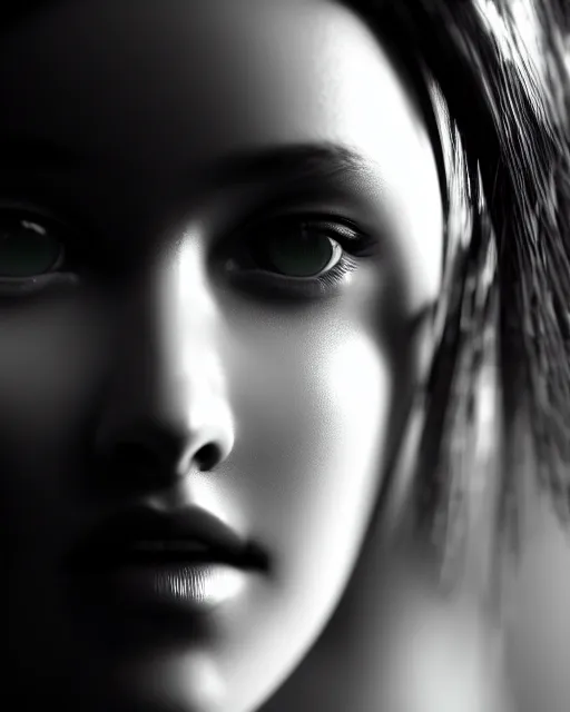 Image similar to black and white dreamy young beautiful female artificial intelligence, cinematic, rim light, bokeh, photo - realistic, elegant, high detail, 8 k, masterpiece, iris van herpin, yoji shinkawa, photo taken in 1 9 3 0