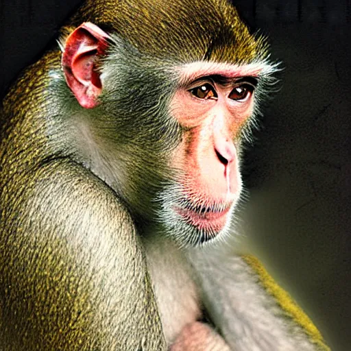 Prompt: portrait of a macaque wearing a gold chain, in the style of piccaso