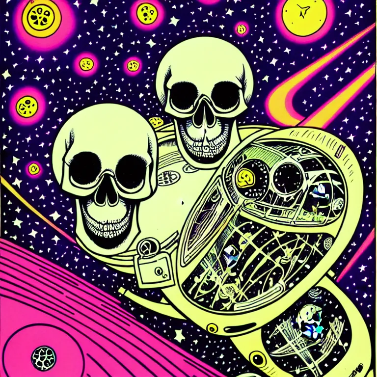 Image similar to by paul kirchner. skull in space. psychedelic.