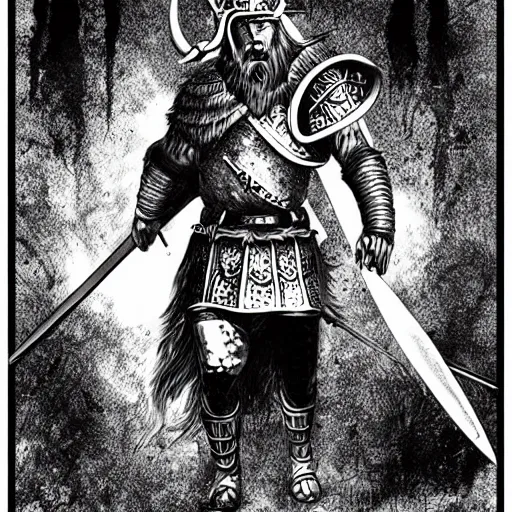 Image similar to viking warrior illustration, 4k detailed, black ink on white paper, how to draw