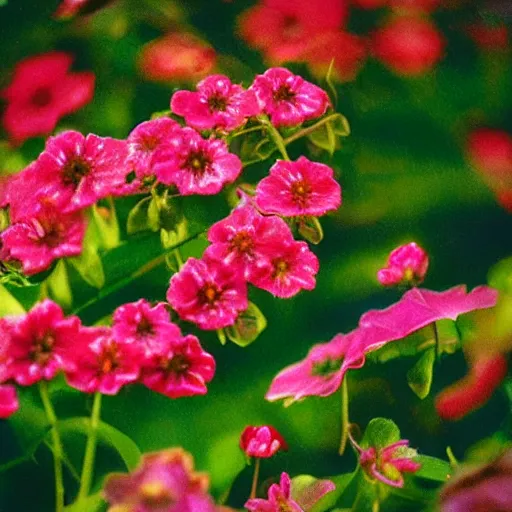 Prompt: realistic magic garden with multicolor flowers, close up, ektachrome, lomo