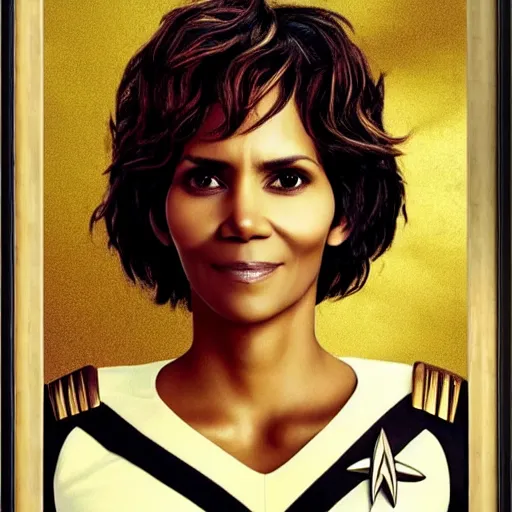 Prompt: a beautiful full body photograph of halle berry as a star fleet admiral from star trek next generation, symmetrical face, extreme realism and detail, 8 k, completely framed, direct lighting, 3 5 mm photo, photorealistic, sharp focus