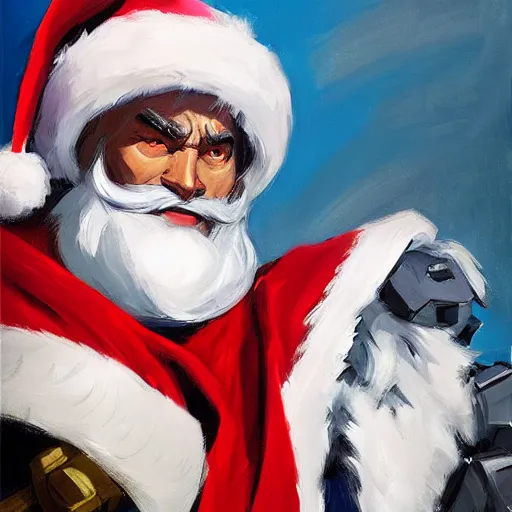 Image similar to greg manchess portrait painting of armored santa claus as overwatch character, medium shot, asymmetrical, profile picture, organic painting, sunny day, matte painting, bold shapes, hard edges, street art, trending on artstation, by huang guangjian and gil elvgren and sachin teng