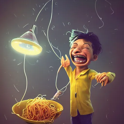 Prompt: a mad scientist in a back yard laughing happily at the spaghetti bowls which are falling from the sky , made by Stanley Artgerm Lau, WLOP, Rossdraws, ArtStation, CGSociety, concept art, cgsociety, octane render, trending on artstation, artstationHD, artstationHQ, unreal engine, 4k, 8k,