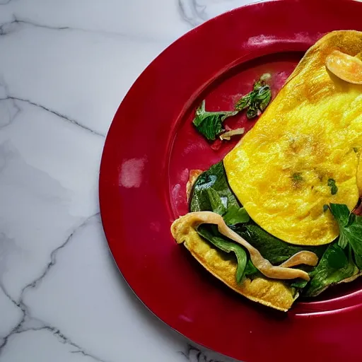 Prompt: Donald Trump in omelette, food photography