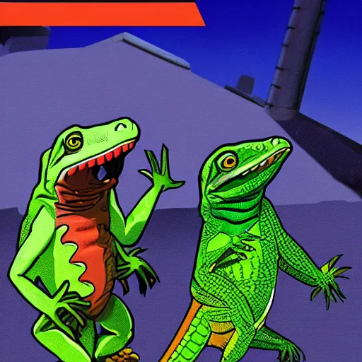 Prompt: lizard gta cover art