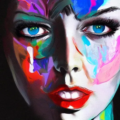 Image similar to woman portrait made out of paint, beautiful, cyborg, comic book art
