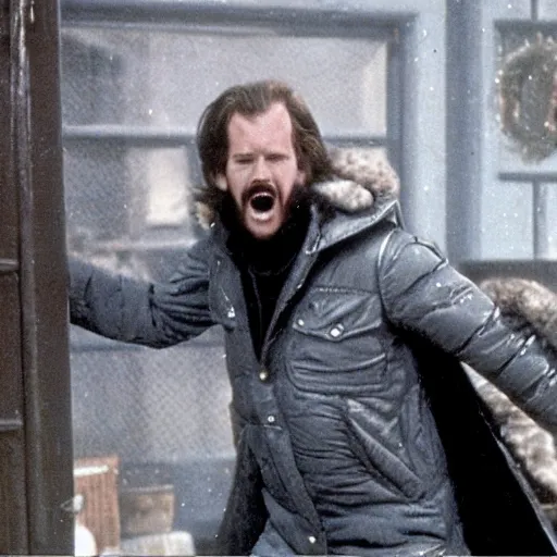 Image similar to movie still from the thing (1982), rendering of harry kane as macready, cinematic, action, full body action shot, john carpenter,