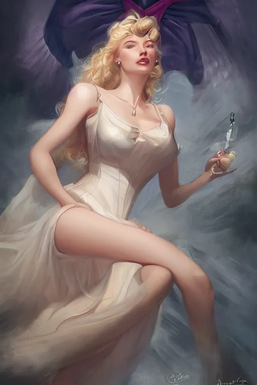 Prompt: a portrait of lara parker as angelique by charlie bowater and anna dittmann and gil elvgren.