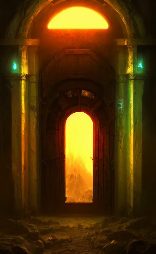 Prompt: a gate into hell, portal, doorway, dynamic lighting, ambient lighting, atmospherical, photorealistic fantasy concept art, trending on art station, stunning visuals, creative, cinematic, ultra detailed