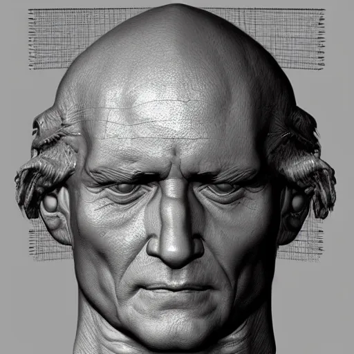 Image similar to cristobal colon head 3 d model, zbrush, wireframe, retopology, artstation, digital human