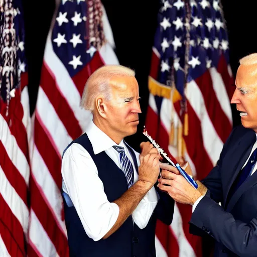 Prompt: a photo of joe biden injecting himself with a needle