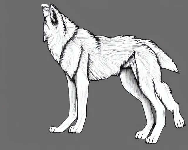 Image similar to professional digital art of a full-body outline of a wolf, very simple, no color, high quality, HD, 8K,