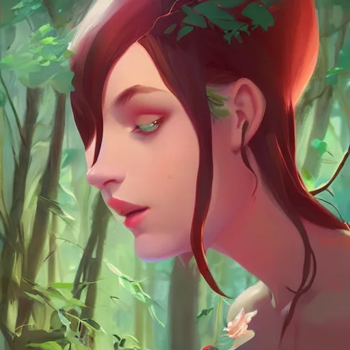 Image similar to painting forest nymph smooth face median photoshop filter cutout vector, behance hd by jesper ejsing, by rhads, makoto shinkai and lois van baarle, ilya kuvshinov, rossdraws global illumination