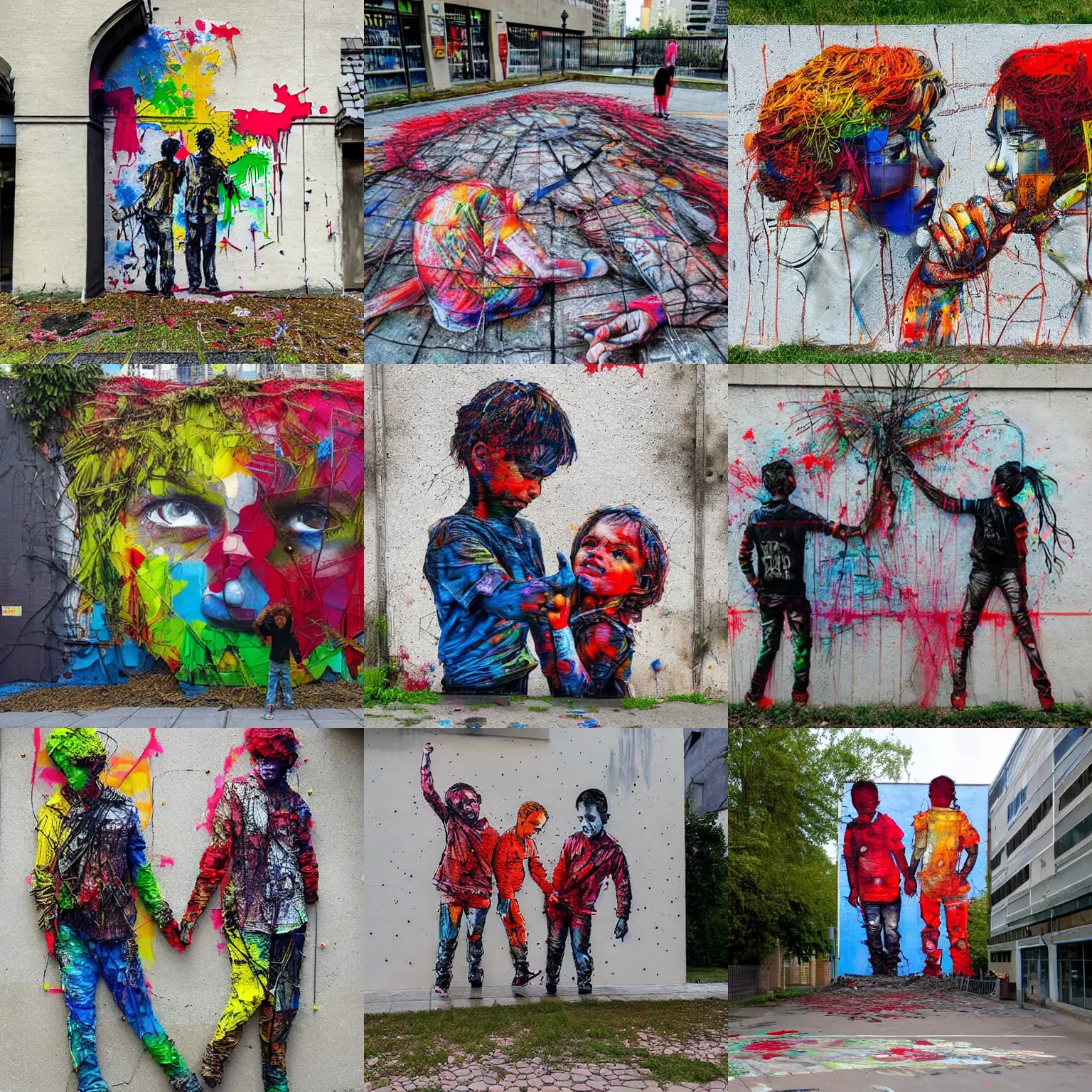 a street art of thread connecting brother and sister | Stable Diffusion