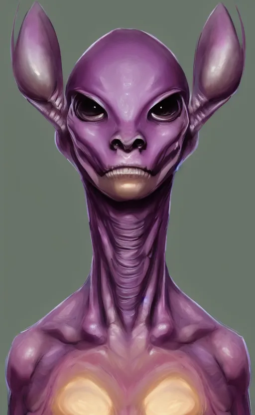 Image similar to character portrait art, ant alien, trending in artstation, purple color lighting