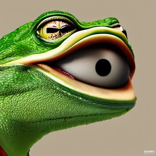 Image similar to sad pepe the frog meme in real life portrait, photo realistic, 4k, detailed, hyper realism