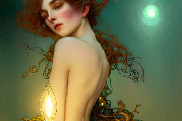 Prompt: pale teal becoming light itself, fantasy, intricate, elegant, dramatic lighting, emotionally evoking symbolic metaphor, highly detailed, lifelike, photorealistic, digital painting, artstation, concept art, smooth, sharp focus, illustration, art by John Collier and Albert Aublet and Krenz Cushart and Artem Demura and Alphonse Mucha