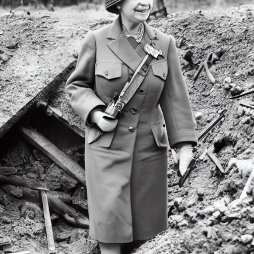 Queen Elizabeth II holding a gun while in WWII | Stable Diffusion | OpenArt