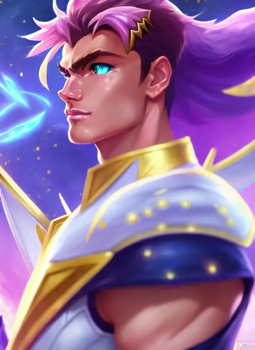 Image similar to portrait of star guardian garen from league of legends, au naturel, hyper detailed, digital art, trending in artstation, cinematic lighting, studio quality, smooth render, unreal engine 5 rendered, octane rendered, art style by klimt and nixeu and ian sprigger and wlop and krenz cushart and riot