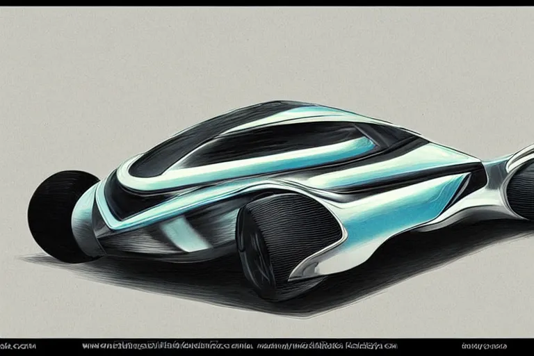 Image similar to futuristic vehicle concept, illustrated by sydney mead