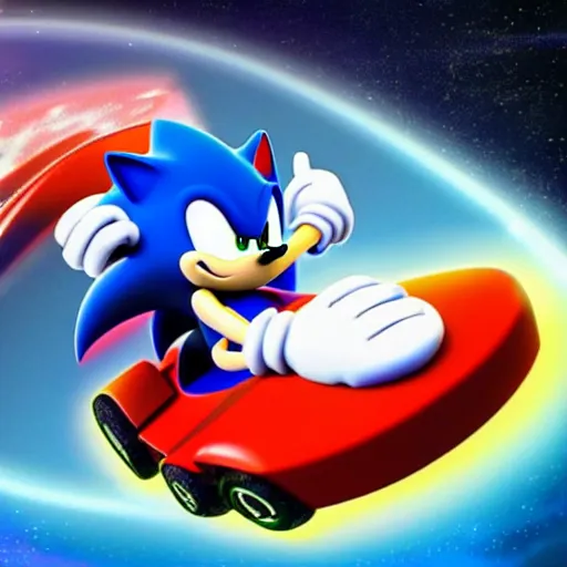 sonic the hedgehog racing a go kart in space | Stable Diffusion | OpenArt