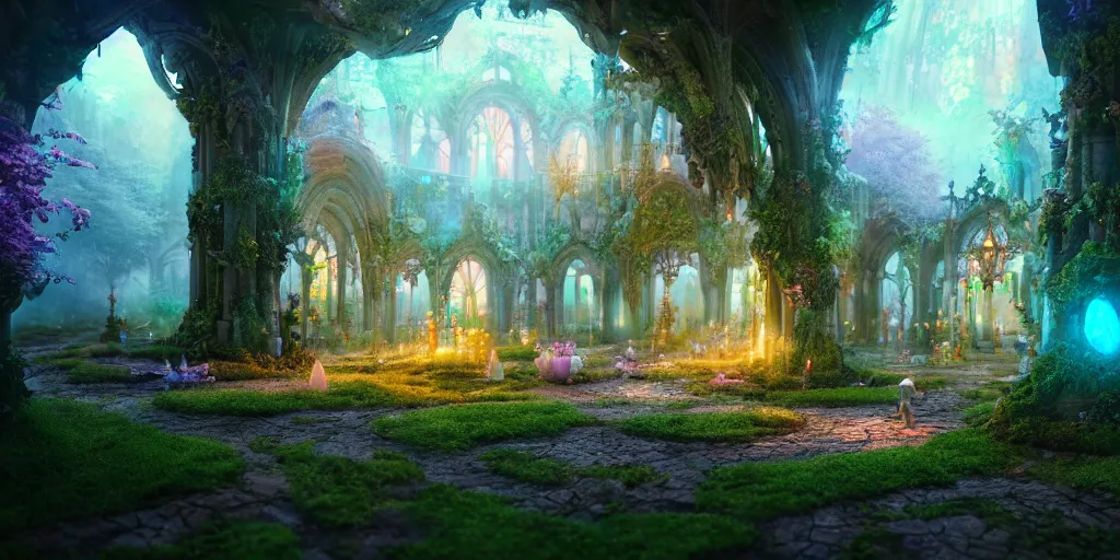 Prompt: inside an ethereal magical fairy city, highly detailed, 8 k, hdr, award - winning, octane render, artstation