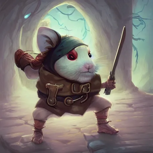 Image similar to cute little anthropomorphic Guinea Pig Ninja , tiny, small, short, Detailed Ninja outfit, cute and adorable, pretty, beautiful, DnD character art portrait, matte fantasy painting, DeviantArt Artstation, by Jason Felix by Steve Argyle by Tyler Jacobson by Peter Mohrbacher, cinematic lighting