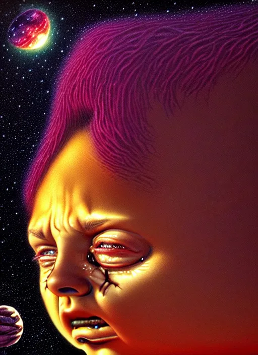 Prompt: detailed image of a crying girl falling in the deep space by richard corben, rich deep colors. masterpiece . intricate artwork, very coherent symmetrical artwork, cinematic, hyper realism, high detail, octane render, unreal engine, 8k, Vibrant colors, Smooth gradients, High contrast, depth of field. by Katsuhiro Otomo, full body character drawing, inspired by Evangeleon, clean ink detailed line drawing, intricate detail, extremely detailed.