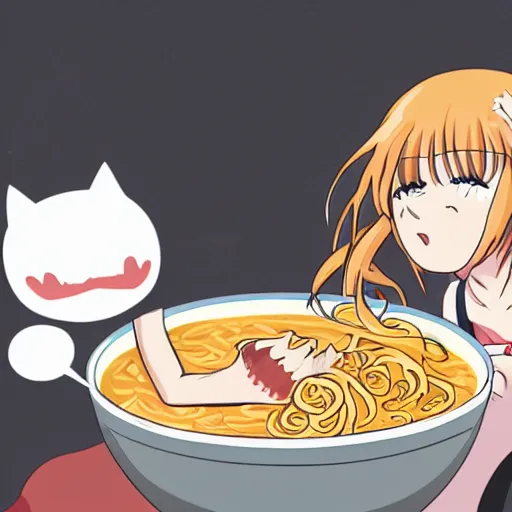 Image similar to anime catgirl eating ramen protecting her bowl claws out hissing