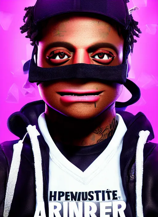 Image similar to close - up shot of the rapper ski mask the slump god as a fortnite skin, au naturel, hyper detailed, digital art, trending in artstation, cinematic lighting, studio quality, smooth render, unreal engine 5 rendered, octane rendered, by riot games epic games rockstar games ubisoft