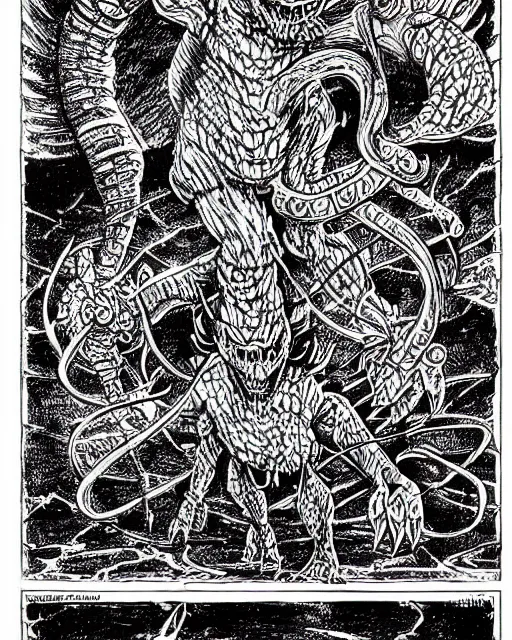 Prompt: The Pokemon MissingNo as a D&D monster, pen-and-ink illustration, etching, by Russ Nicholson, DAvid A Trampier, larry elmore, 1981, HQ scan, intricate details, high contrast