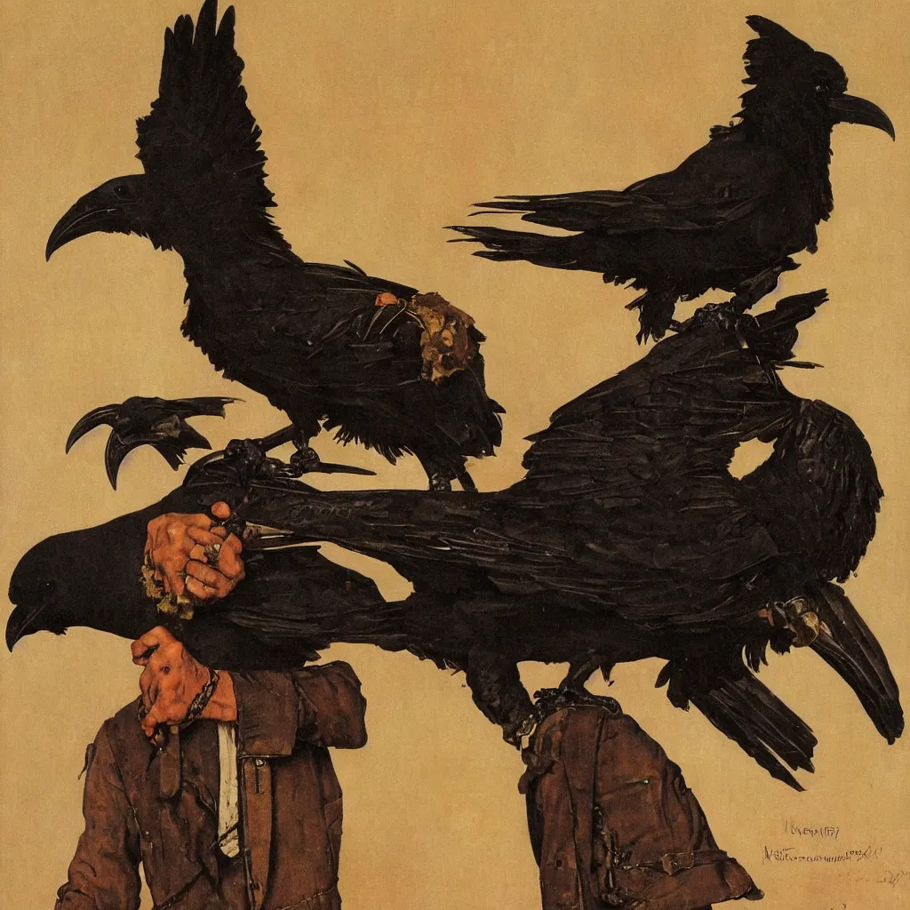 Image similar to a leather mask in the shape of a raven, by norman rockwell