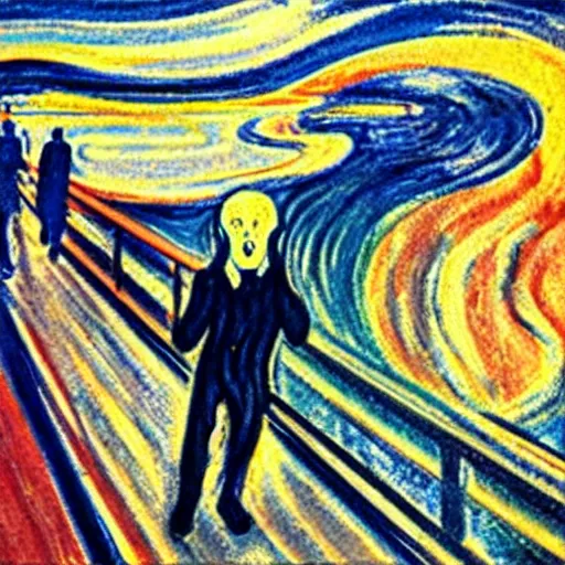 Image similar to the munch scream on a beach during a thunderstorm