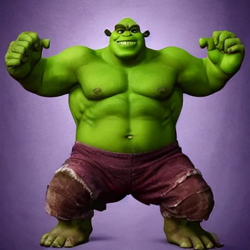 Image similar to shrek transforming into a hulk