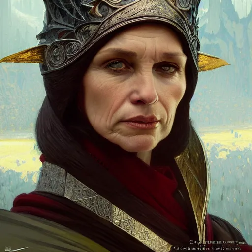 Image similar to Portrait of an angry elf queen ,highly detailed, digital painting, artstation, concept art, sharp focus, illustration, art by greg rutkowski and alphonse mucha