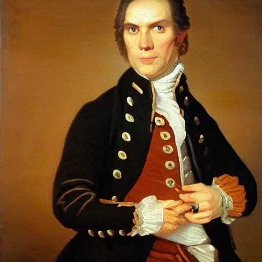 Image similar to An 18th century oil painting of Jerma985, portrait of Jerma985, grainy, realistic, very realistic, hyperrealistic, highly detailed, very detailed, extremely detailed, very neat, very epic, very cool, detailed, trending on artstation