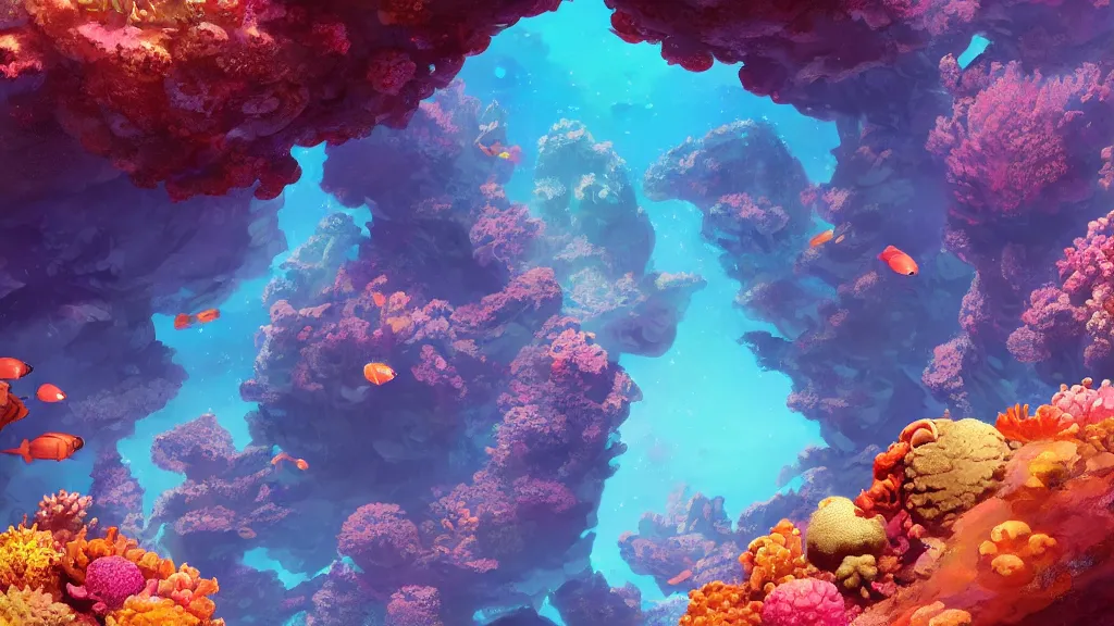 Prompt: ancient alien planet covered in colorful coral reefs and fish swimming around them, by sylvain sarrailh, rossdraws, ambient light, ultra detailed, fantasy artwork, 8 k, volumetric lighting, trending on artstation, award winning, beautiful scenery, very beautiful.