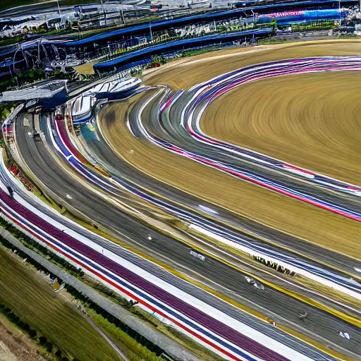 Prompt: drone photo of a futuristic racing circuit