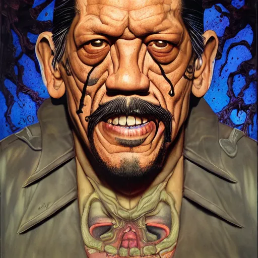 Image similar to prompt : danny trejo necromancer soft light painted by james jean and katsuhiro otomo and erik jones, inspired by akira anime, smooth face feature, intricate oil painting, high detail illustration, sharp high detail, manga and anime 1 9 9 9